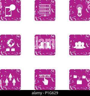 Interactive guard icons set, grunge style Stock Vector