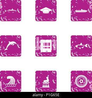 Representation on the water icons set, grunge style Stock Vector