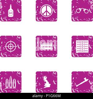 Peaceful solution icons set, grunge style Stock Vector