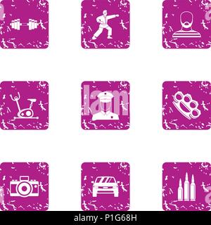 Sport kick icons set, grunge style Stock Vector