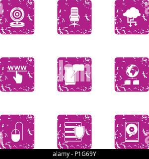 Office network icons set, grunge style Stock Vector