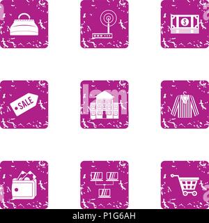 Wifi shop icons set, grunge style Stock Vector