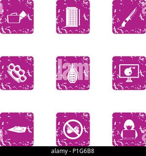 Undercover icons set, grunge style Stock Vector