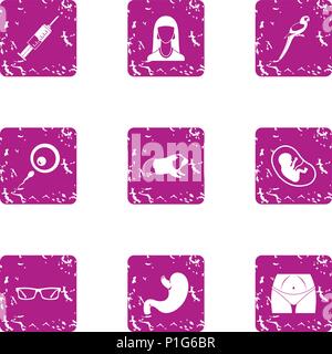 Youngster icons set, grunge style Stock Vector