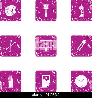 Paint material icons set, grunge style Stock Vector