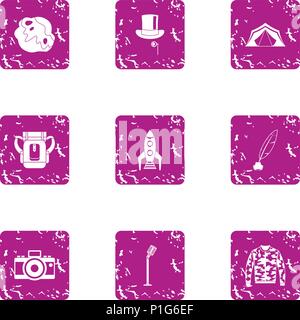 Hike photo icons set, grunge style Stock Vector