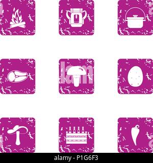 Expedition icons set, grunge style Stock Vector