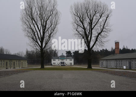 Sachsenhausen Concentration Camp at Oranienburg,Germany.  Main Entrance Gatehouse looking from inside the camp. Stock Photo