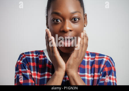 African woman in panic. close up cropped portrait Stock Photo