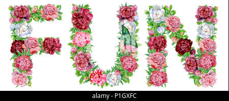 Word FUN of watercolor flowers Stock Photo