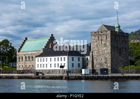 Rosenkrantz tower, Bergenhus and Haakons Hall in Bergen, Norway Stock Photo