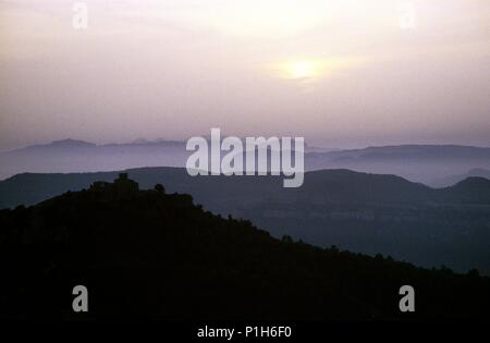 Montseny Natural Park; castle / hermitage of Tagamanent seen from the 'Pla de la Calma'. Stock Photo