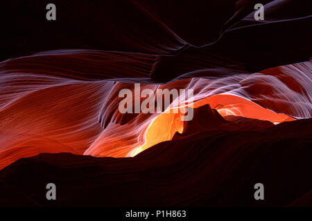 Antelope Canyon is a slot canyon in the American Southwest. It is on Navajo land east of Page, Arizona. Stock Photo