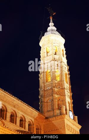 SPAIN - ARAGON - Campo de Cariñena (district) - Saragossa Zaragoza. Paniza; torre mudéjar de la Iglesia. Stock Photo