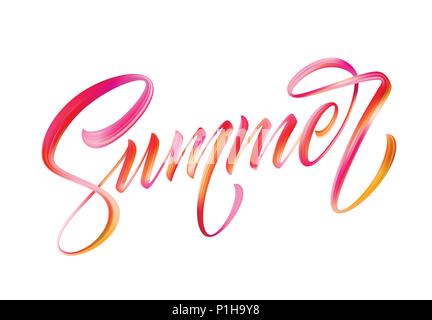 Summer calligraphic lettering. Color brush oil or acrylic paint. Vector illustration Stock Vector