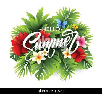 Paradise hand writing lettering with floral background. Design for posters  Stock Photo - Alamy