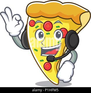 With headphone pizza slice mascot cartoon Stock Vector
