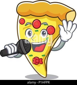 Singing pizza slice mascot cartoon Stock Vector