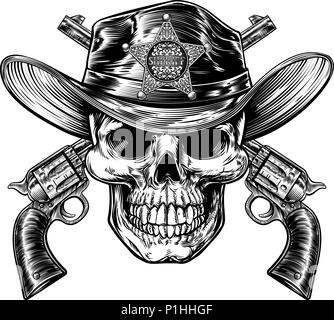 Skull Sheriff And Pistol Hand Guns Stock Vector