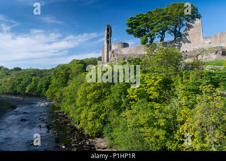 Barnard Castle, built in 12th century, set on the edge of the River Tees in Co. Durham, UK. Stock Photo