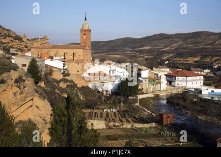 SPAIN - ARAGON - Campo de Cariñena (district) - Saragossa Zaragoza. Tosos; vista del pueblo. Stock Photo