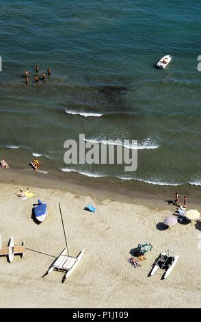 SPAIN - Valencia autonomous region - La Plana Alta (district) - Castellón. Benicasim, playa, catamaranes. Stock Photo