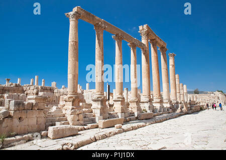 The Cardo Maximus ( Colonnaded Street). Roman ancient city of Geraza. Jerash  Jordan. Stock Photo