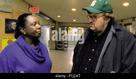 Original Film Title: BOWLING FOR COLUMBINE.  English Title: BOWLING FOR COLUMBINE.  Film Director: MICHAEL MOORE.  Year: 2002.  Stars: MICHAEL MOORE; PRINCIPAL HUGHES. Credit: METRO GOLDWYN MAYER / Album Stock Photo