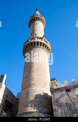 Minaret of King Hussein Mosque in Amman, Jordan Stock Photo