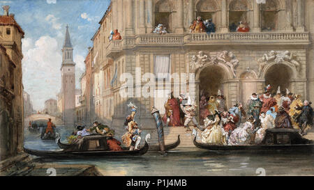 Lami  Eugene Louis - Masqueraders Boarding Gondolas Before a Venetian Palazzo Stock Photo