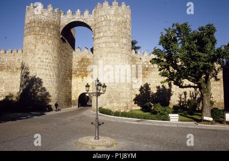 medieval walls and Puerta de/ San Vicente gate. Stock Photo