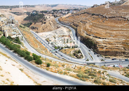 Panorama from crusader castle Al  Kerak (Karak) in Jordan Stock Photo