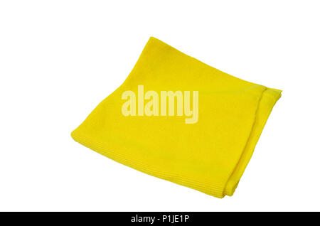 Yellow Microfiber cloth on the white background. Stock Photo