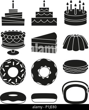 Black and white 12 dessert icon silhouette set Stock Vector