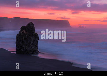 Dawn on the beach at Reynisfjara, Vik, Iceland Stock Photo