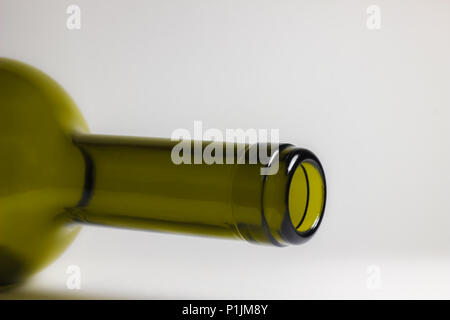 Horizontal empty, green wine bottle on white background Stock Photo