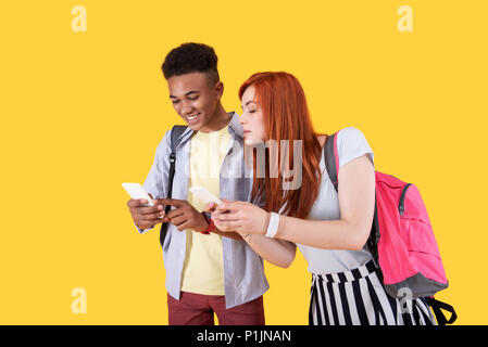 Delighted nice woman standing near her boyfriend Stock Photo