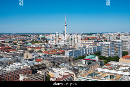 Skyline of Berlin looking towards the TV Tower of Fernsehturm, Mitte, Berlin, Germany Stock Photo