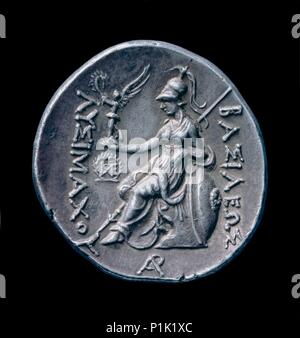 Ancient Greek silver coin, 286 BC-281 BC. Artist: Unknown. Stock Photo