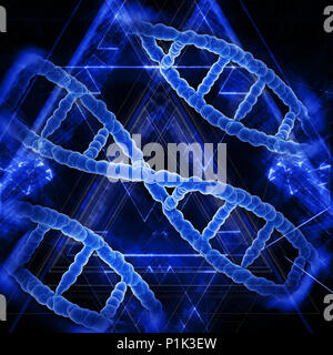 3D medical background with abstract DNA strands Stock Photo