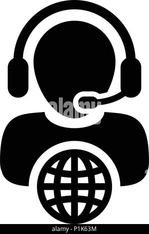 Customer service icon vector male person profile symbol with headset for internet network online support in glyph pictogram illustration Stock Vector