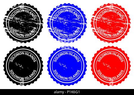 Solomon Islands - rubber stamp - vector, Solomon Islands map pattern - sticker - black, blue and red Stock Vector