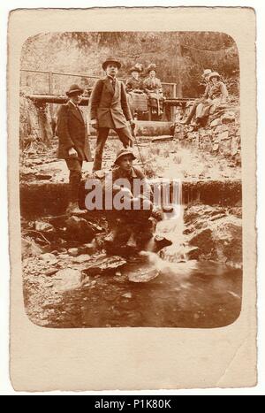 GERMANY - PENTECOST, 1930: Vintage photo shows people on the summer trip during Pentecost (Pfingsten). Black & white antique photography. 1930s Stock Photo