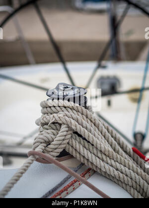 Close-up of yacht winch rope Stock Photo