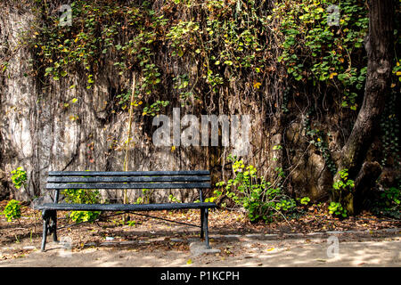 A bench along the path to the summit of Santa Luica Hill in Santiago, Chile.