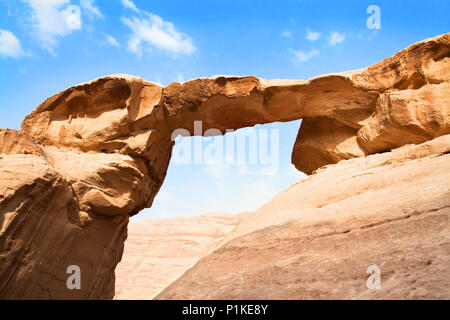 Burdah rock bridge in desert - Wadi Rum, Jordan, Middle East Stock Photo