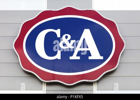 Creches, France - May 27, 2018: C&A logo on a wall. C&A is an international chain of fashion retail clothing stores Stock Photo