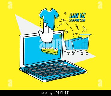 online shopping with laptop pop art style vector illustration design Stock Vector