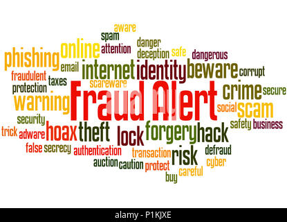 Fraud alert, word cloud concept on white background. Stock Photo