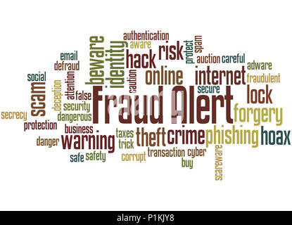 Fraud alert, word cloud concept on white background. Stock Photo